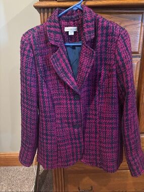 Coldwater Creek Pink & Black Houndstooth Blazer Jacket